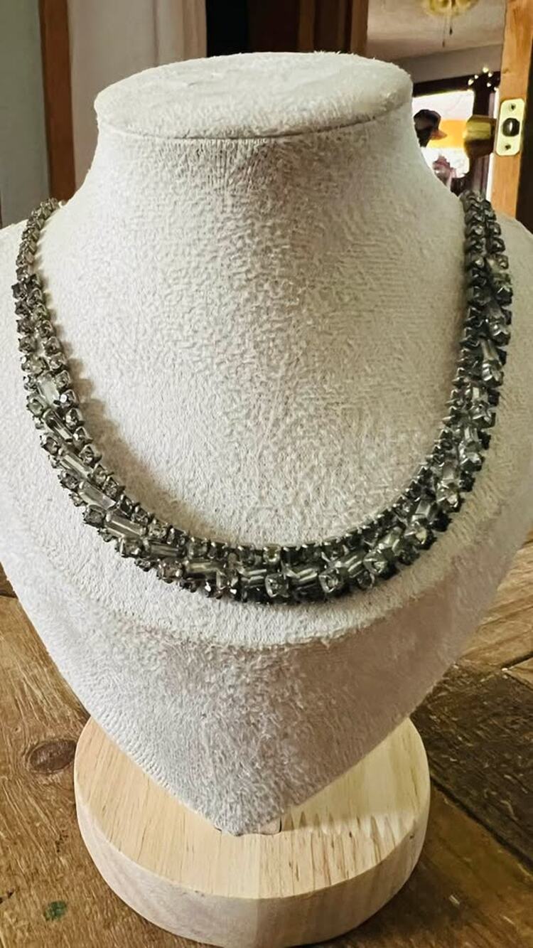Vintage 14” Triple Strand Rhinestone Choker Necklace